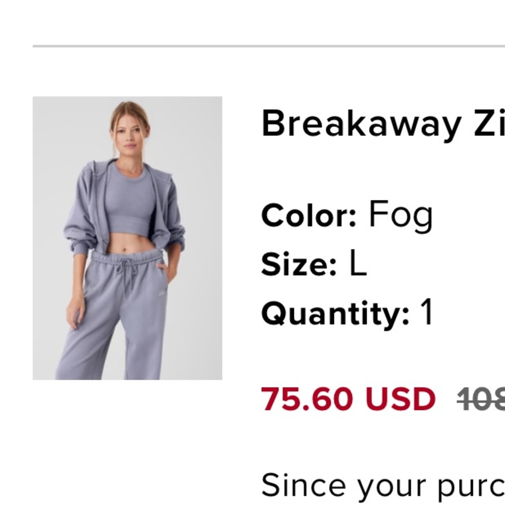 Alo Yoga Zip Up Breakaway Hoodie